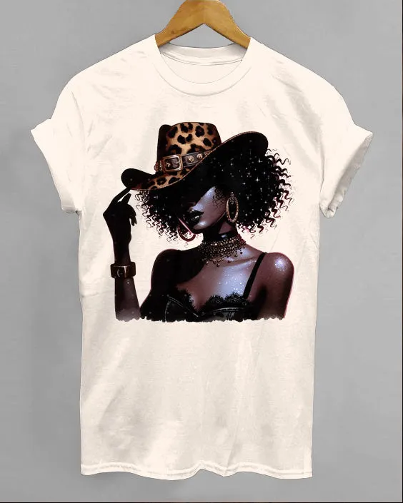 Cool Black CowGirl Crew Neck Short Sleeve Cotton T-shirt