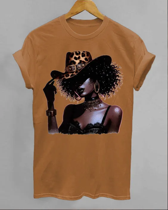 Cool Black CowGirl Crew Neck Short Sleeve Cotton T-shirt