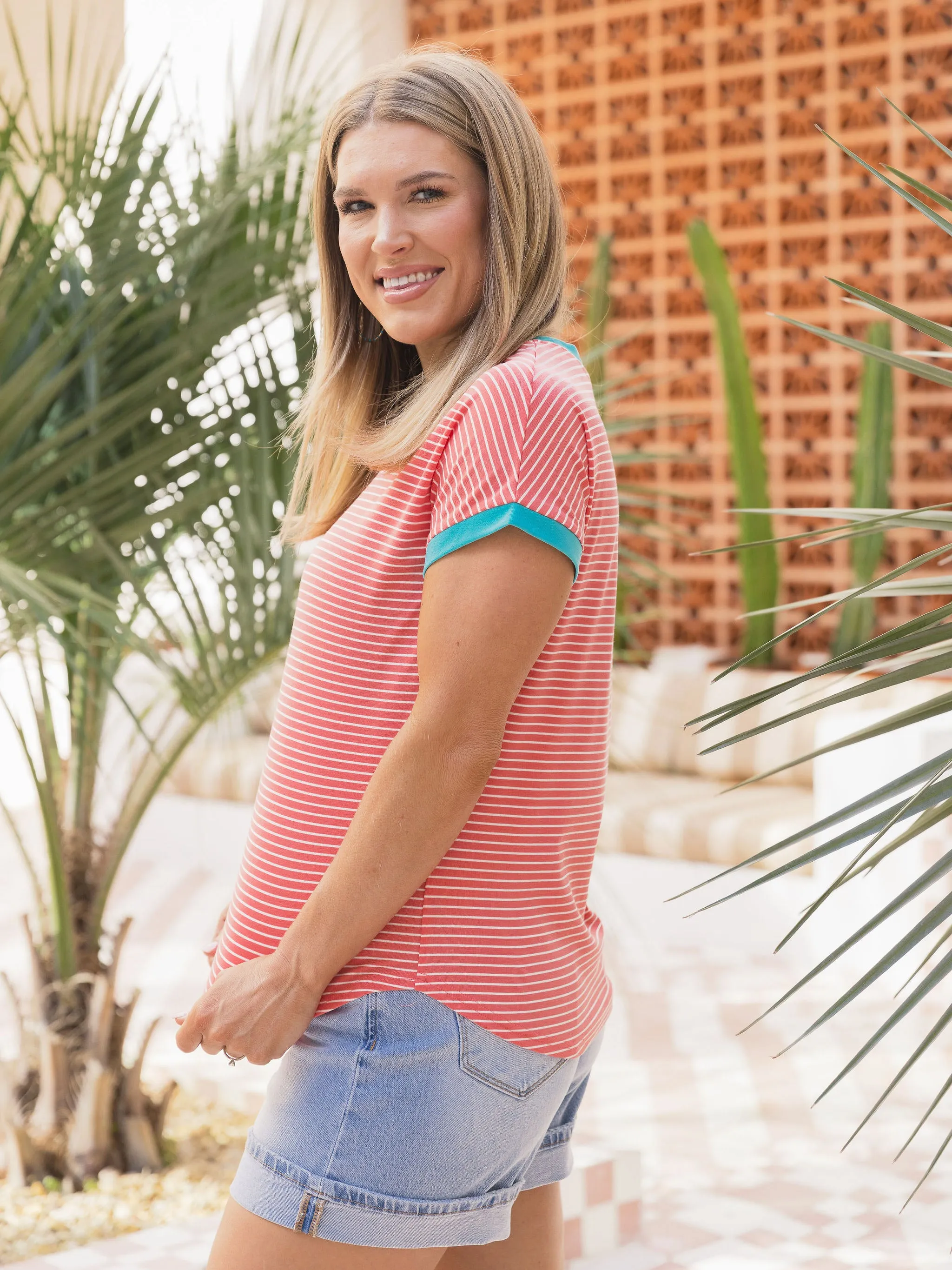 Cora Round Neck Stripe Top