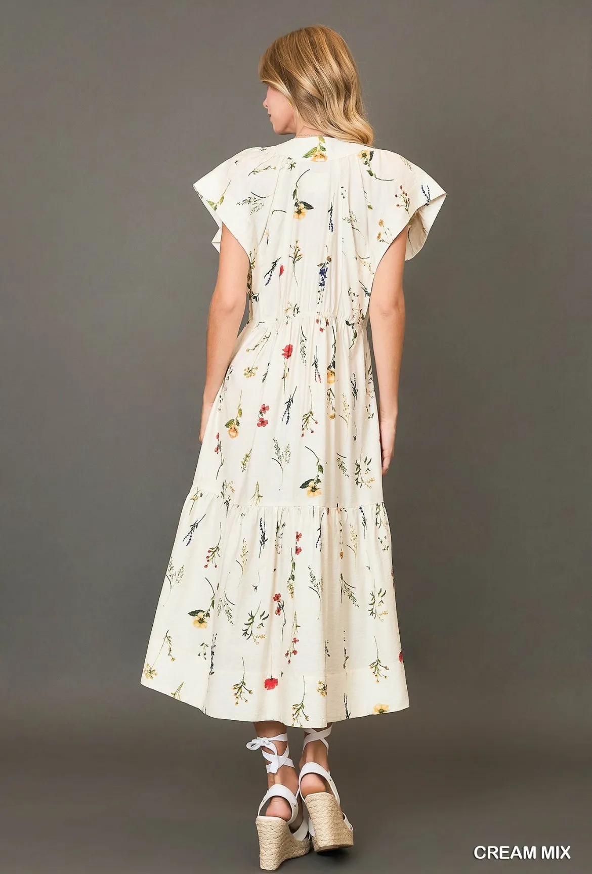 Cream Floral Midi Dress