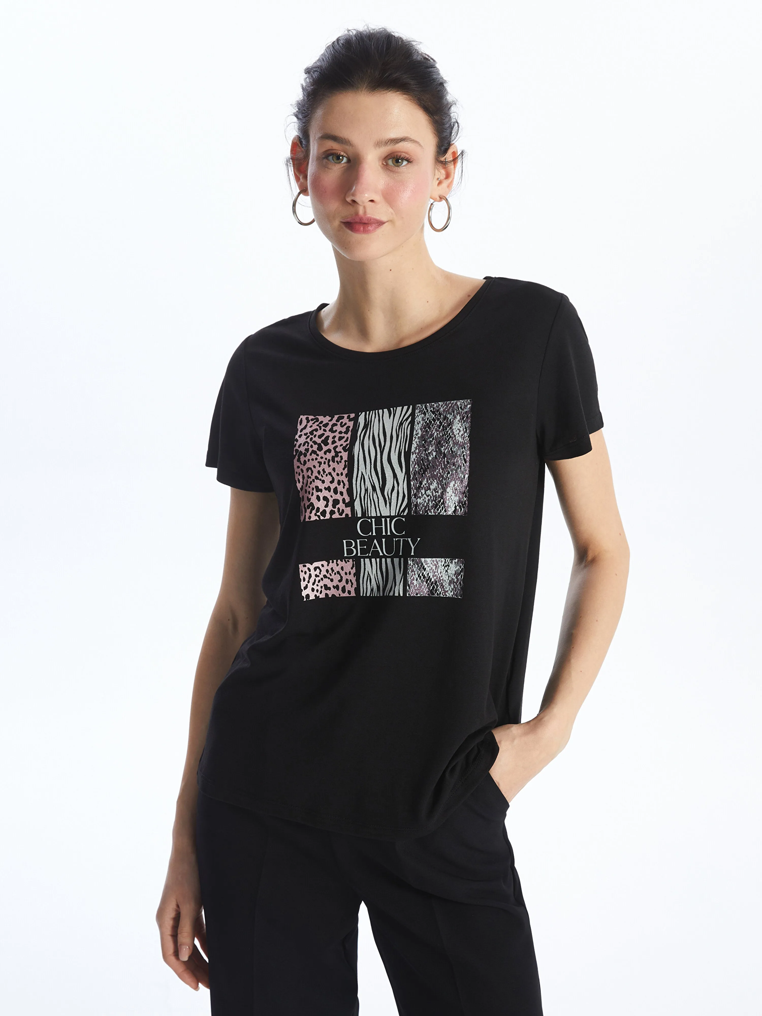 Crew Neck Printed Short Sleeve Women T-Shirt