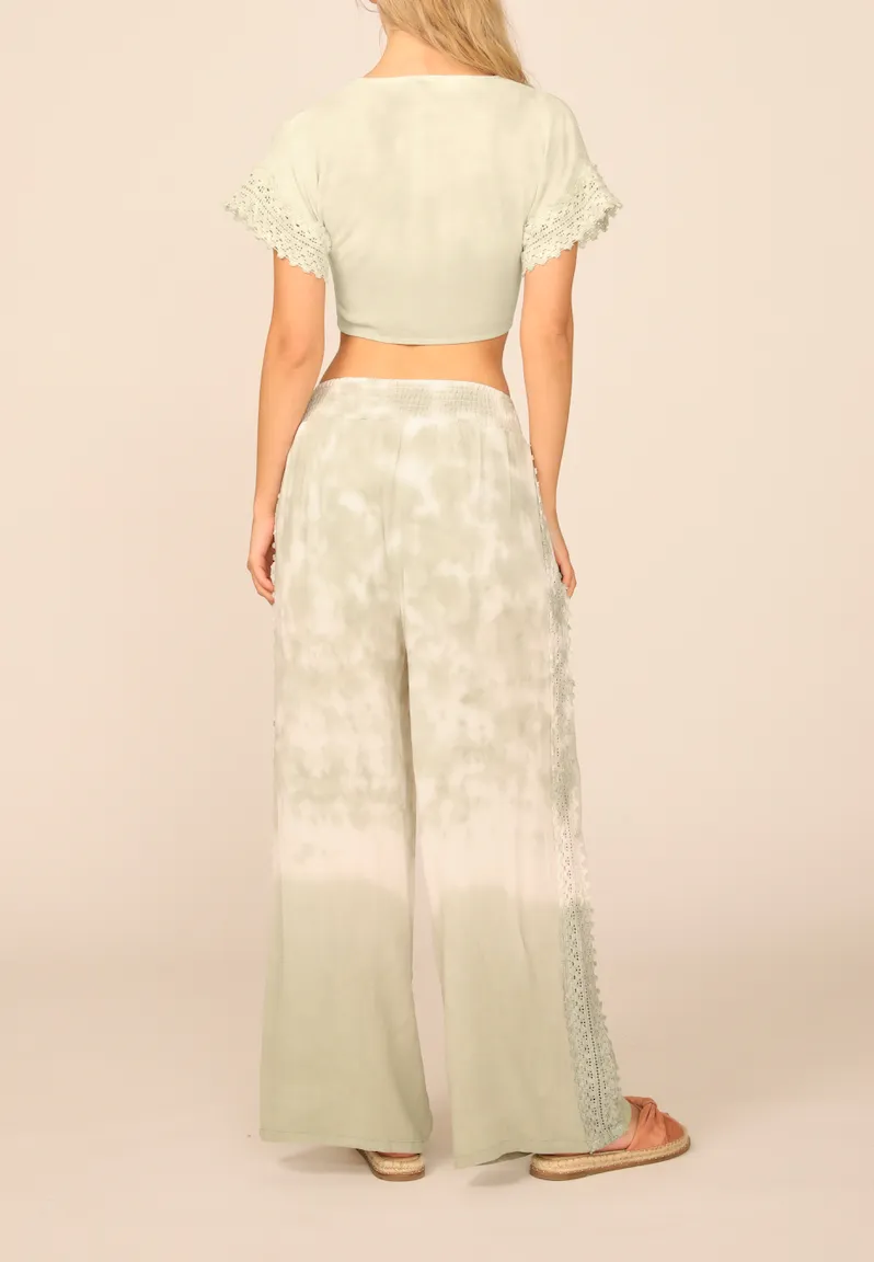 Crochet Trim Tie Front Top