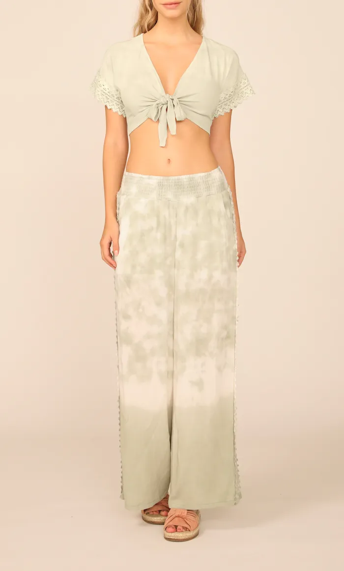 Crochet Trim Tie Front Top