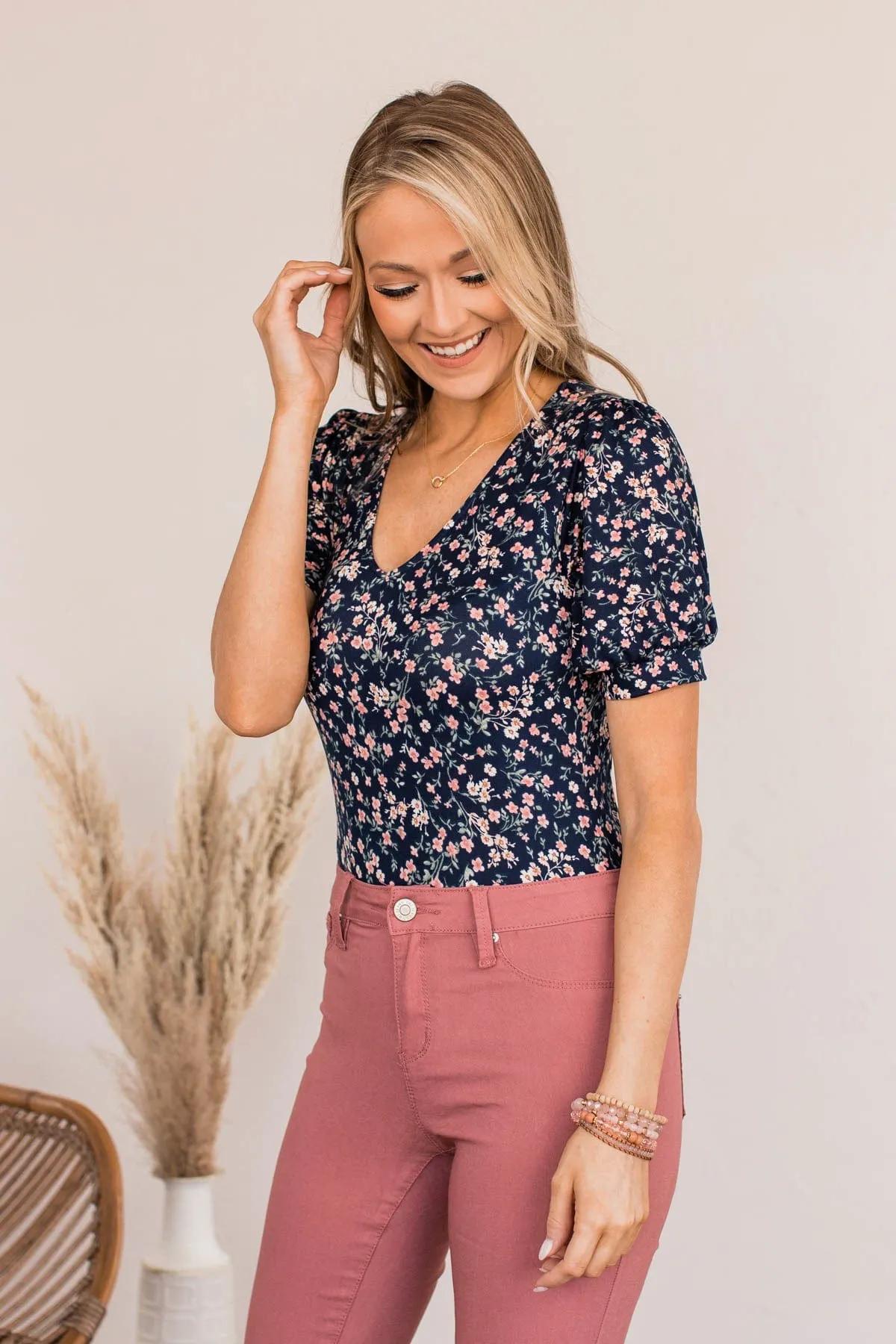 Dancing Queen Floral Bodysuit- Navy