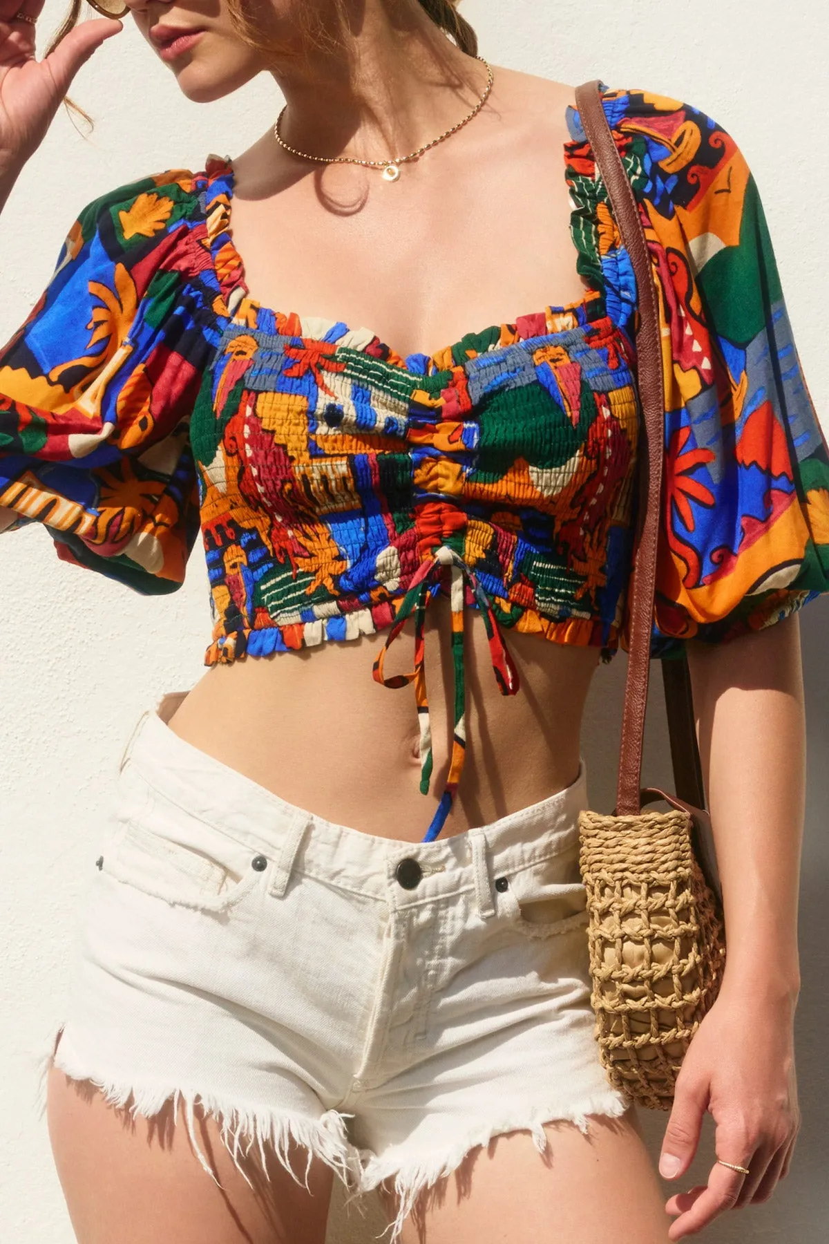 Deia Smocked And Ruched Crop Top