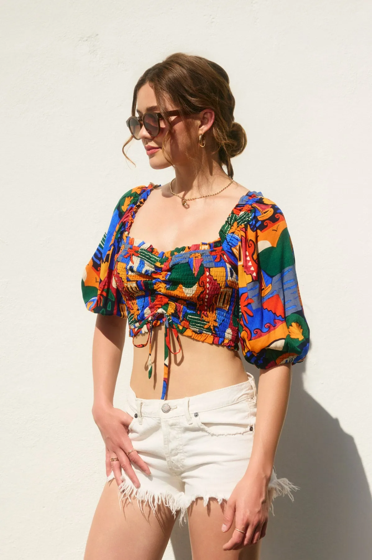 Deia Smocked And Ruched Crop Top
