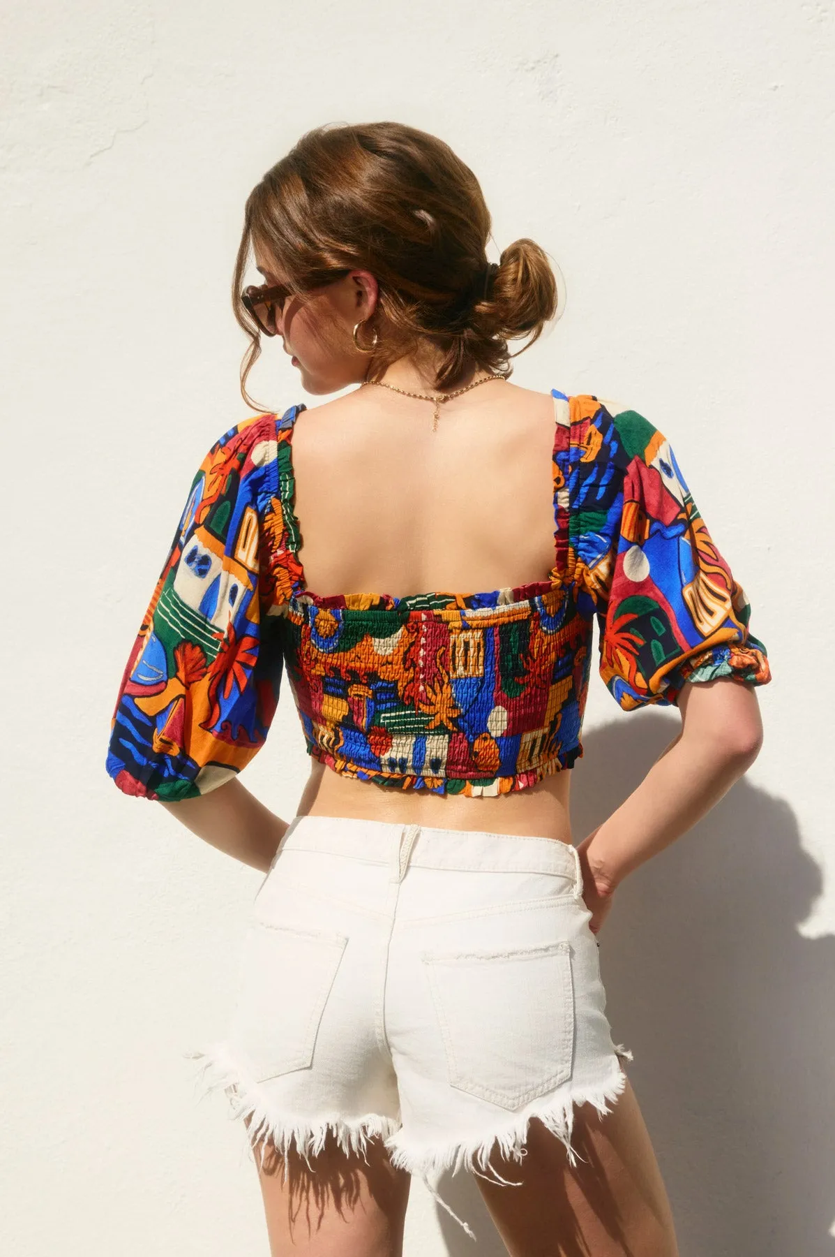 Deia Smocked And Ruched Crop Top