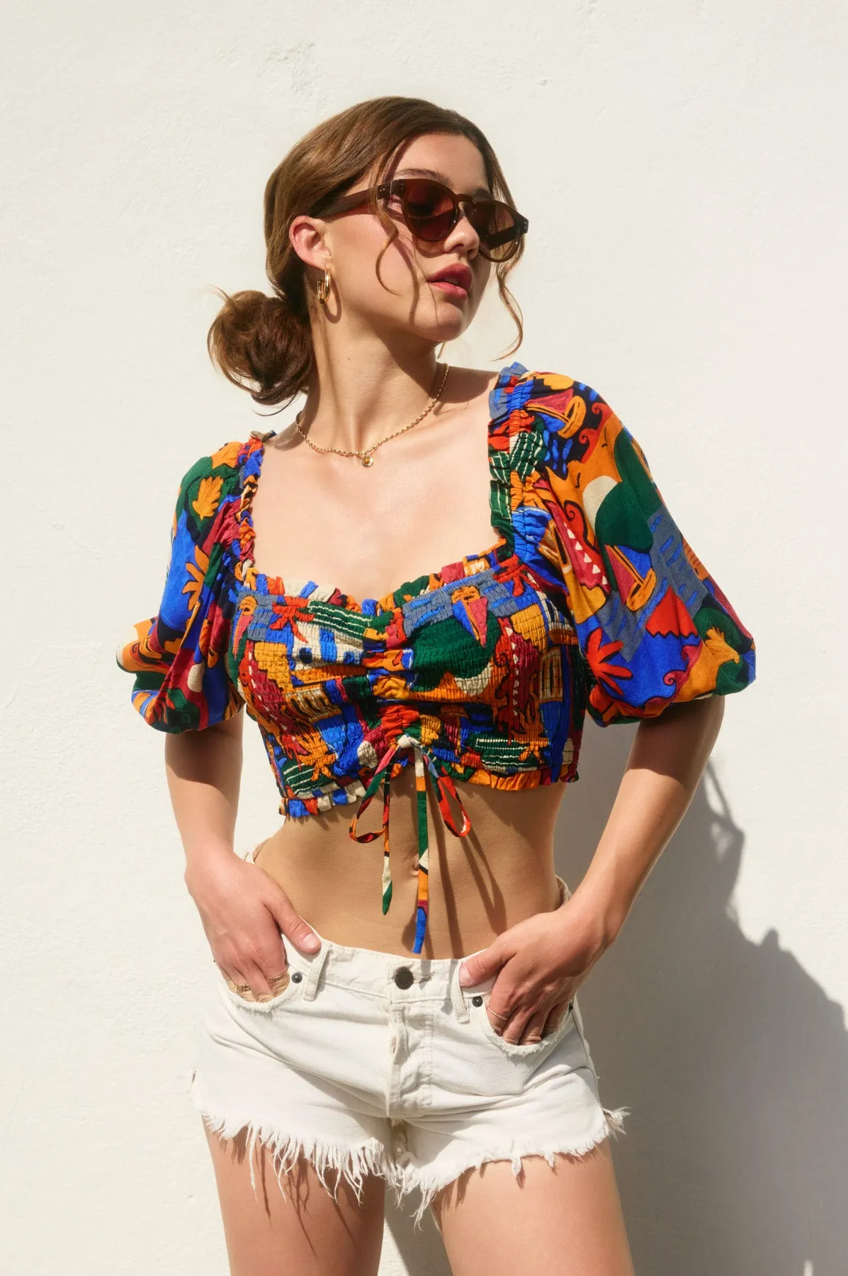 Deia Smocked And Ruched Crop Top