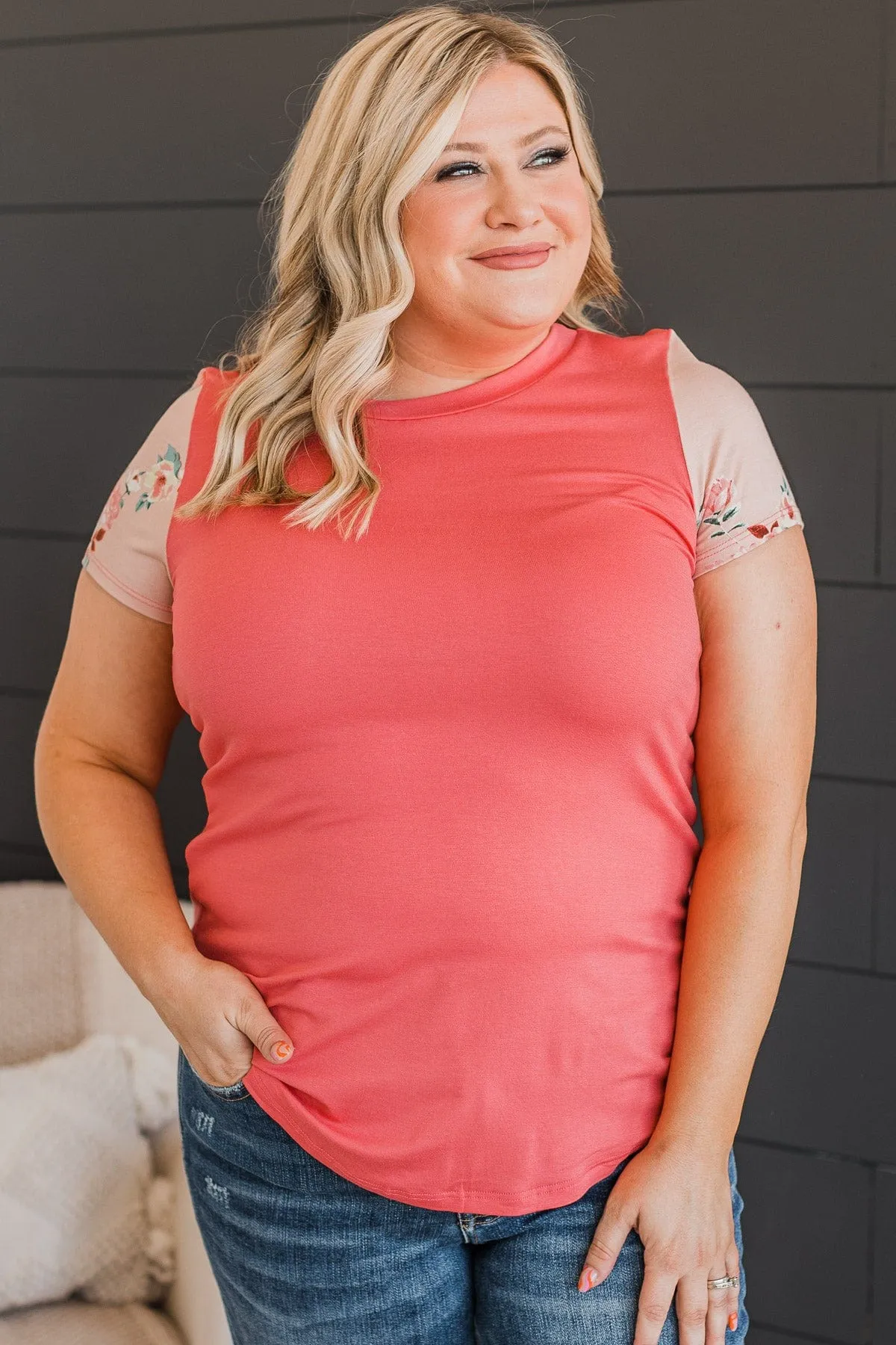 Delight My Heart Floral Sleeve Top- Coral