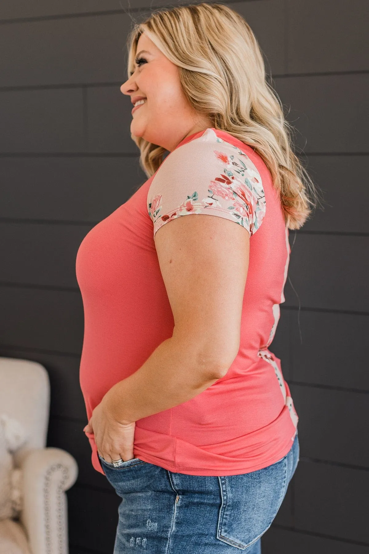 Delight My Heart Floral Sleeve Top- Coral