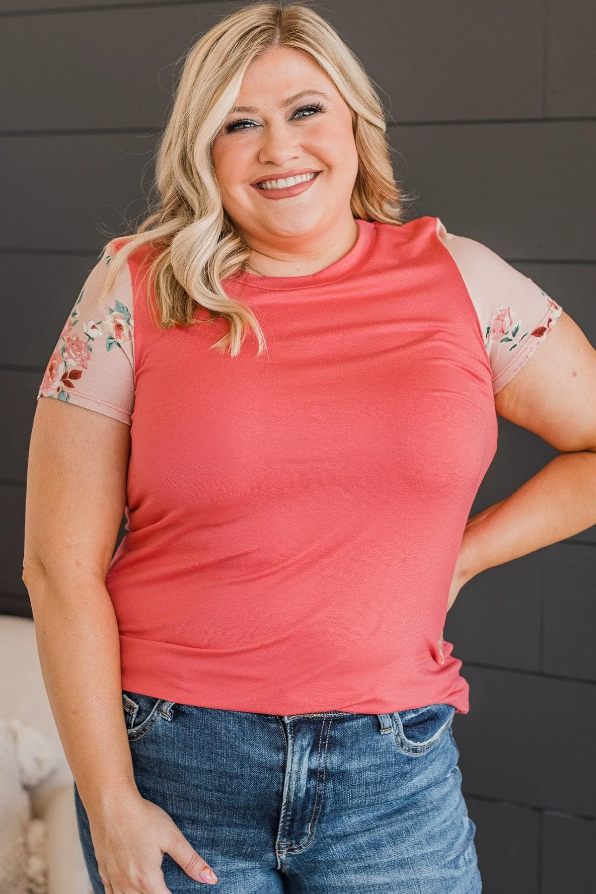 Delight My Heart Floral Sleeve Top- Coral