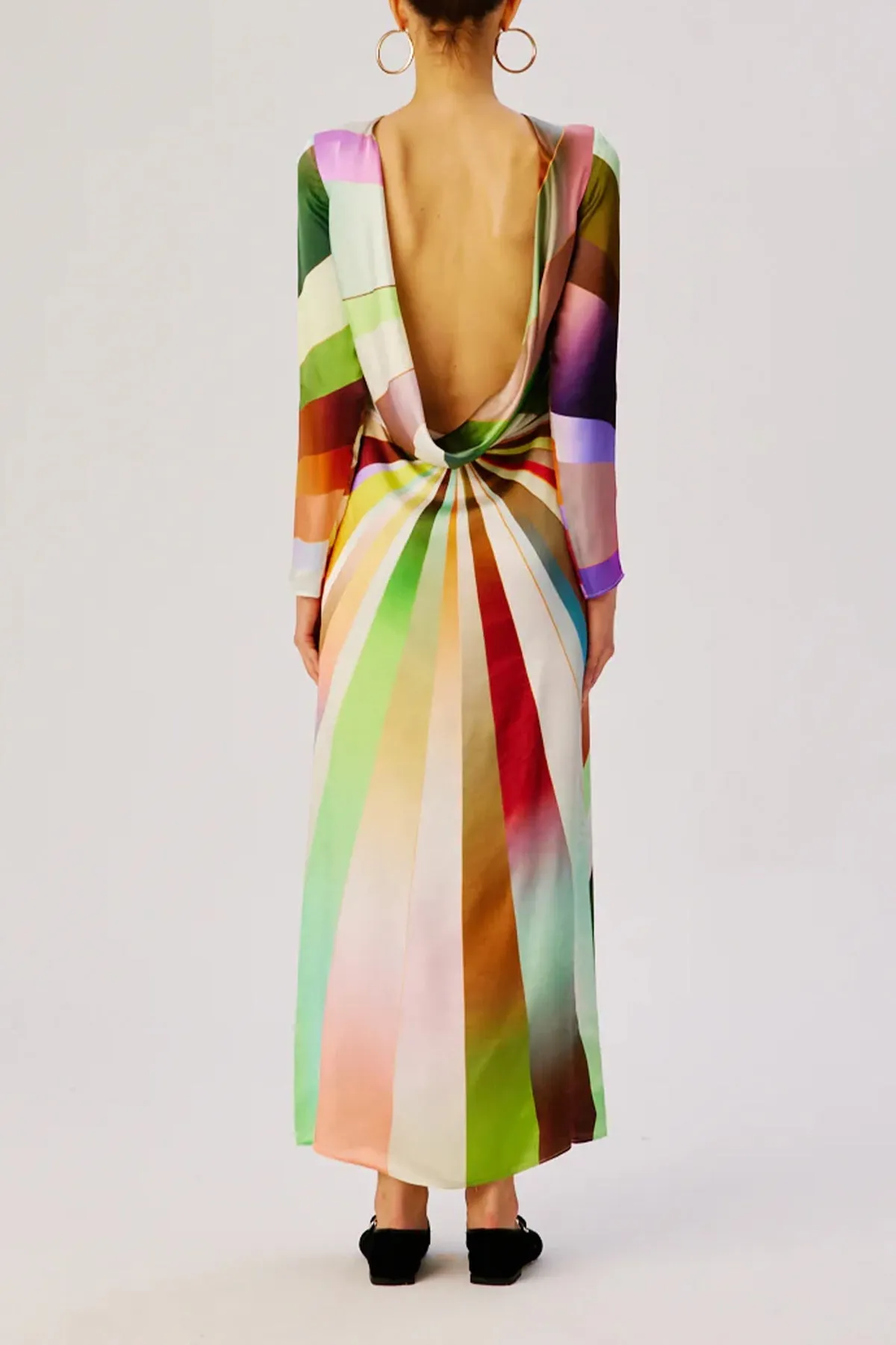 Desty Sun-Ray Printed Cowl Back Dress in Multi