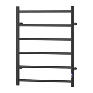 Devanti Heated Towel Rail 6 Round Bars  with Timer Electric Heater Warmer Rack