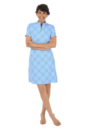 Diagonal Gingham UPF50  Short Sleeve Zip Dress