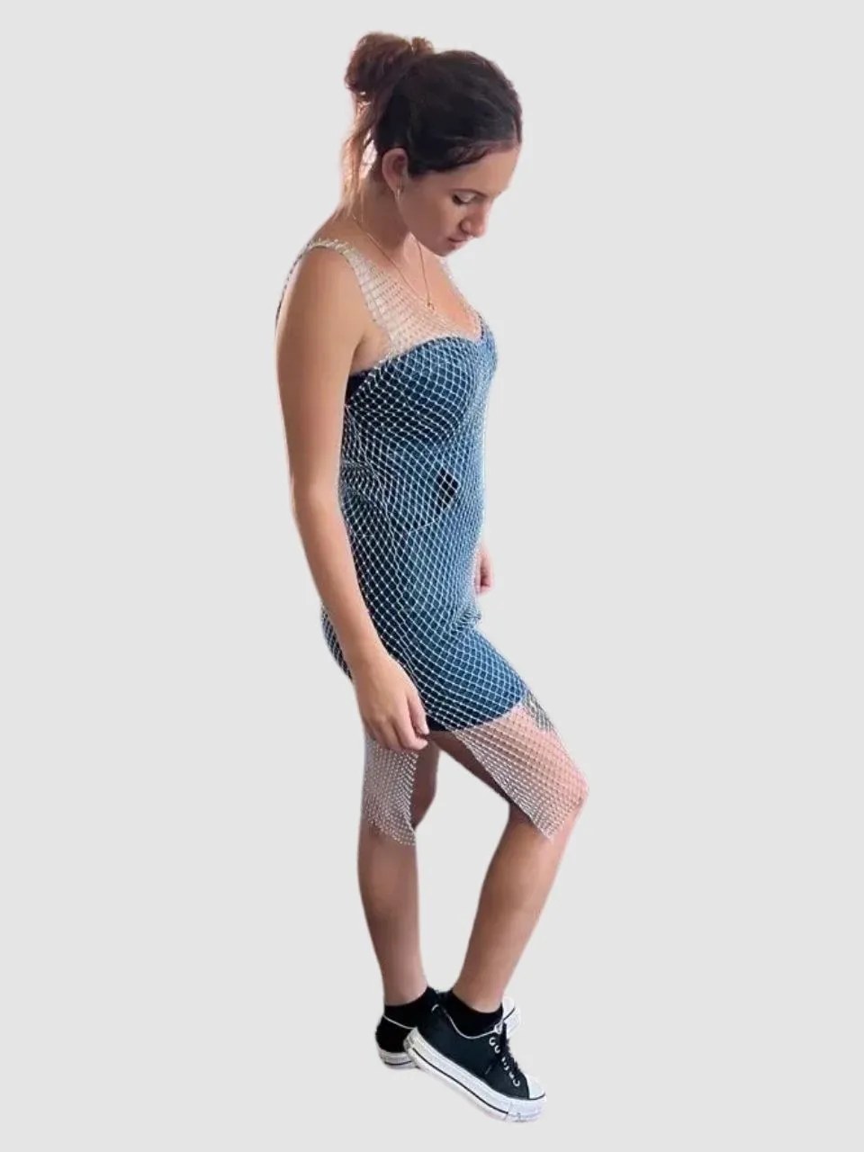 Diamond Mesh Dress with Rhinestones