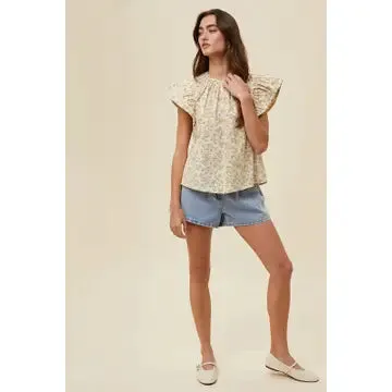 Dijon Floral Ruffle Sleeve Blouse