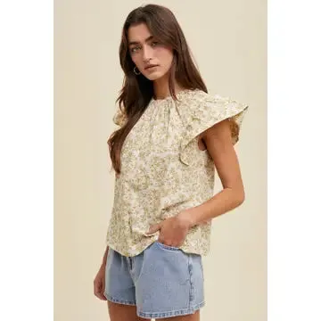Dijon Floral Ruffle Sleeve Blouse