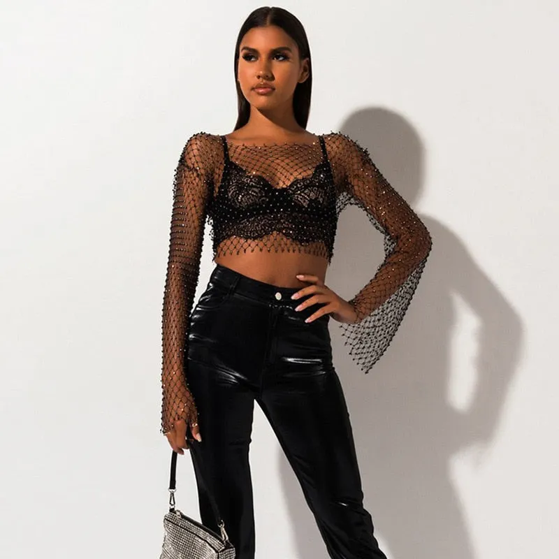 DIRTYLILY Crystal Diamond See Through Crop Tops 2020 Summer Women