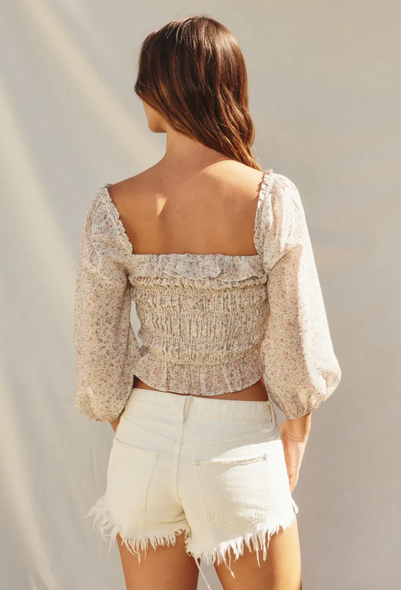 Ditsy Floral Shirred Blouse