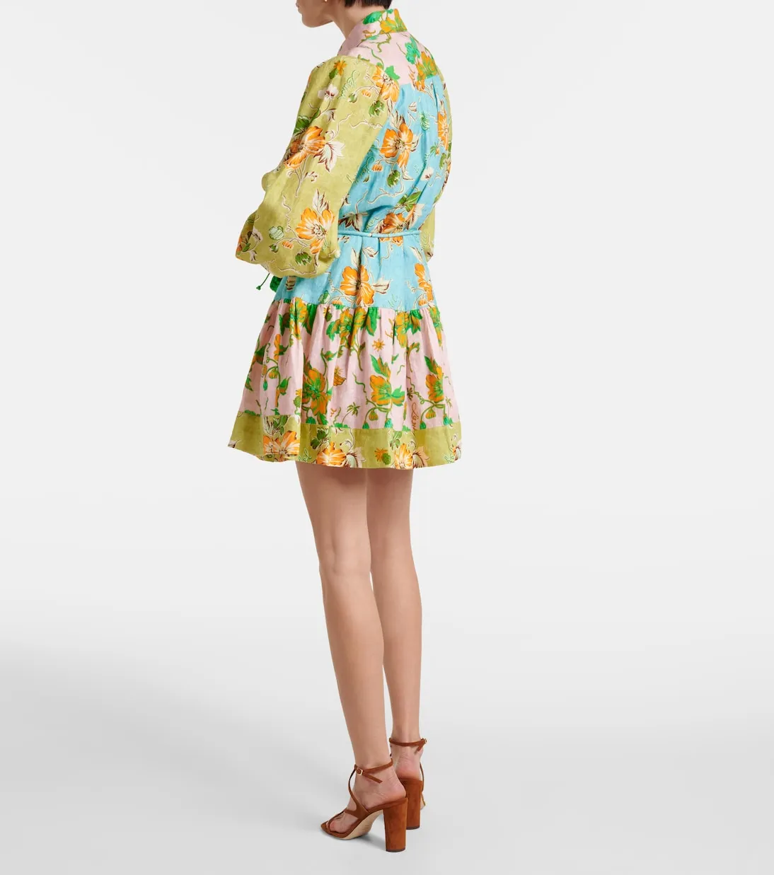 DONNA PRINTED COLORBLOCKED LINEN SHIRT DRESS