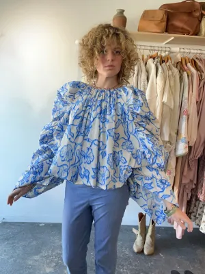 Dries Van Noten Gathered Floral Print Cloqué Blouse