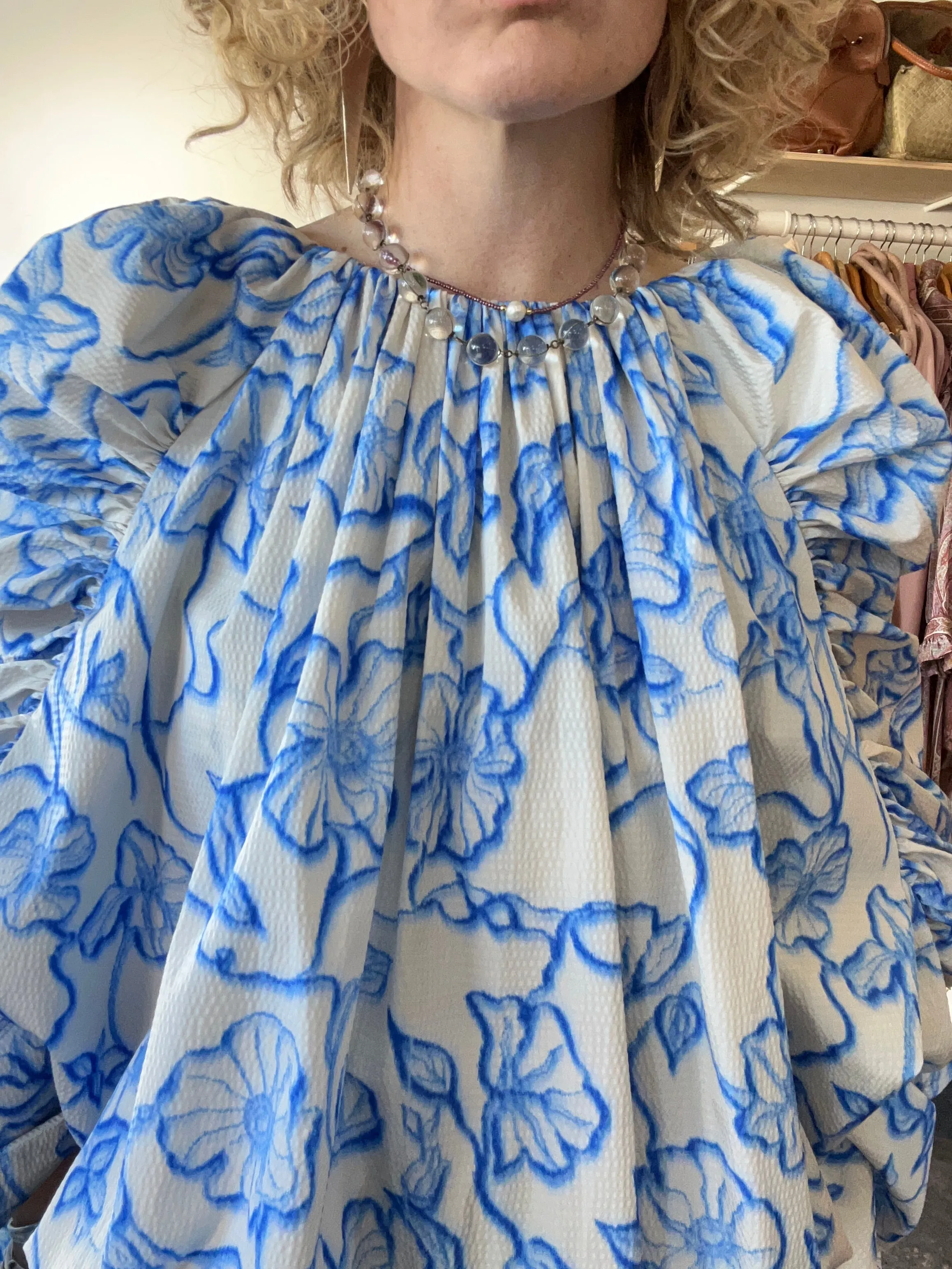 Dries Van Noten Gathered Floral Print Cloqué Blouse