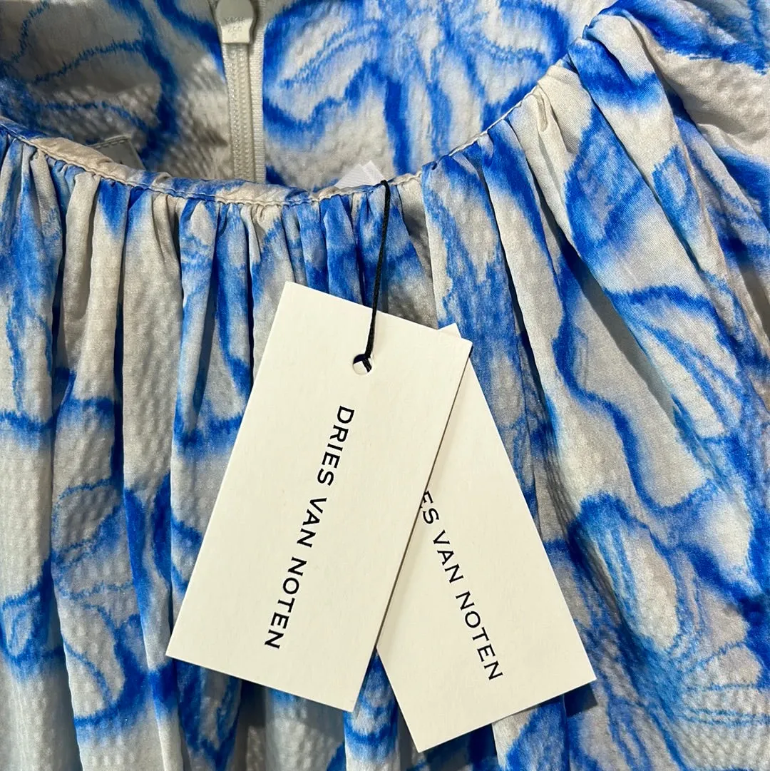 Dries Van Noten Gathered Floral Print Cloqué Blouse