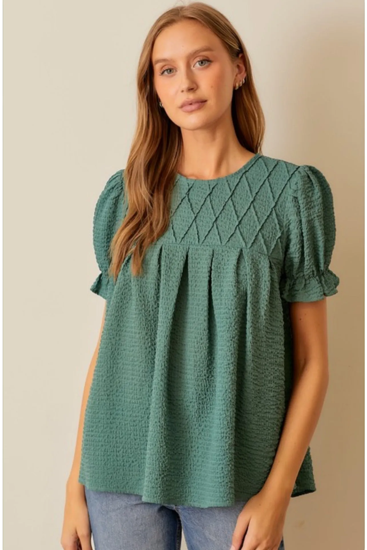 Dusty Teal Smocked Knit Top