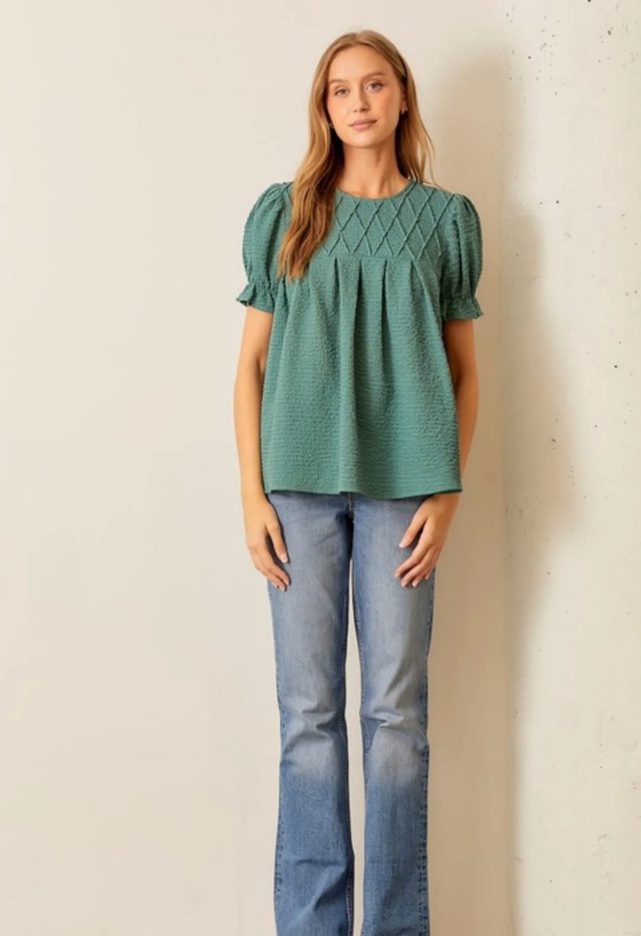Dusty Teal Smocked Knit Top