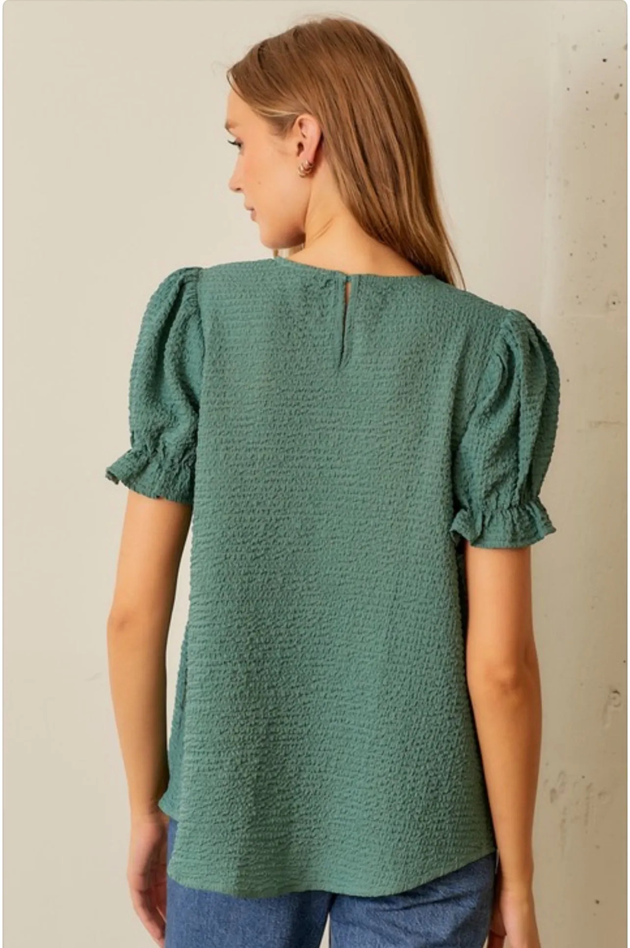 Dusty Teal Smocked Knit Top