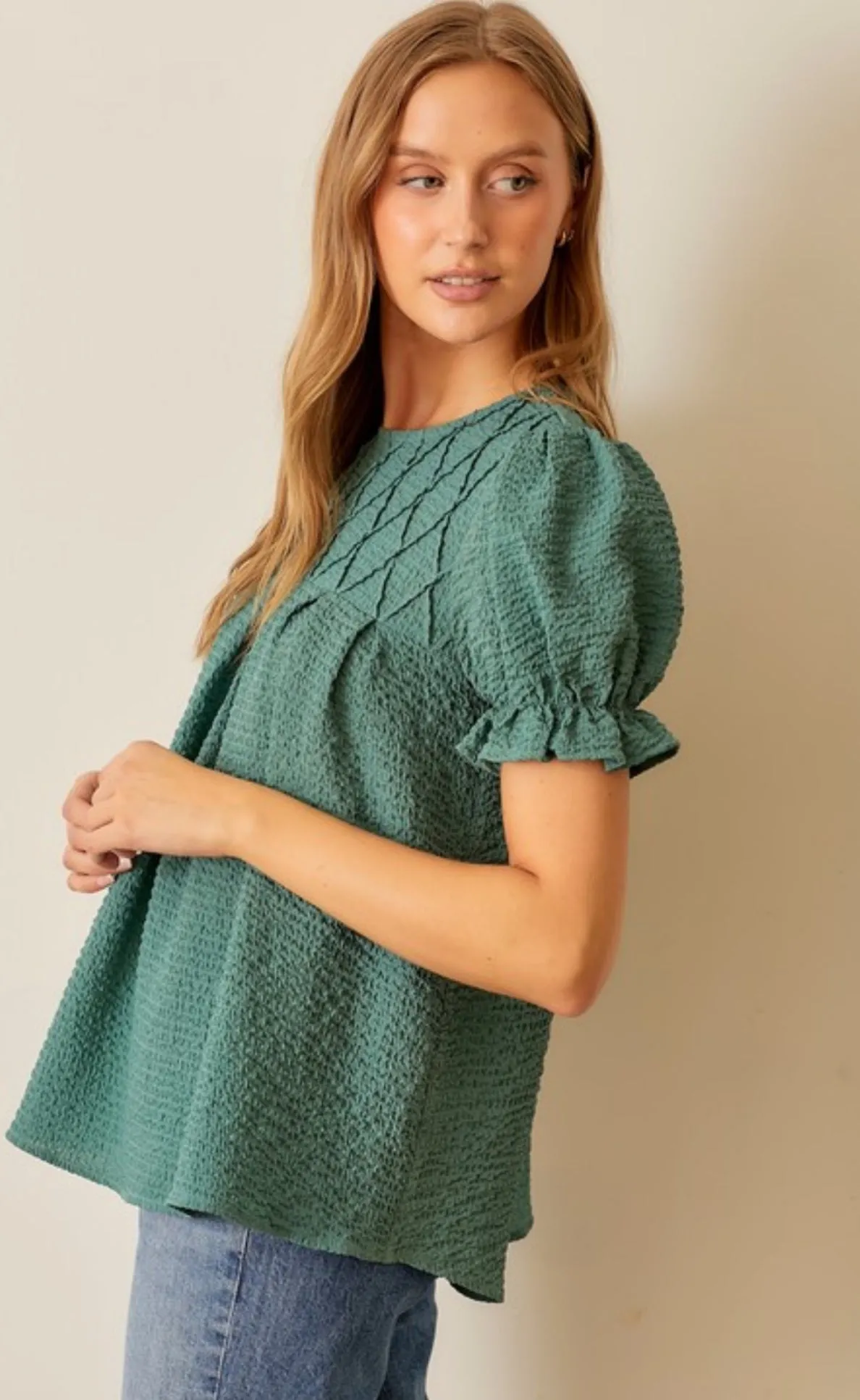 Dusty Teal Smocked Knit Top