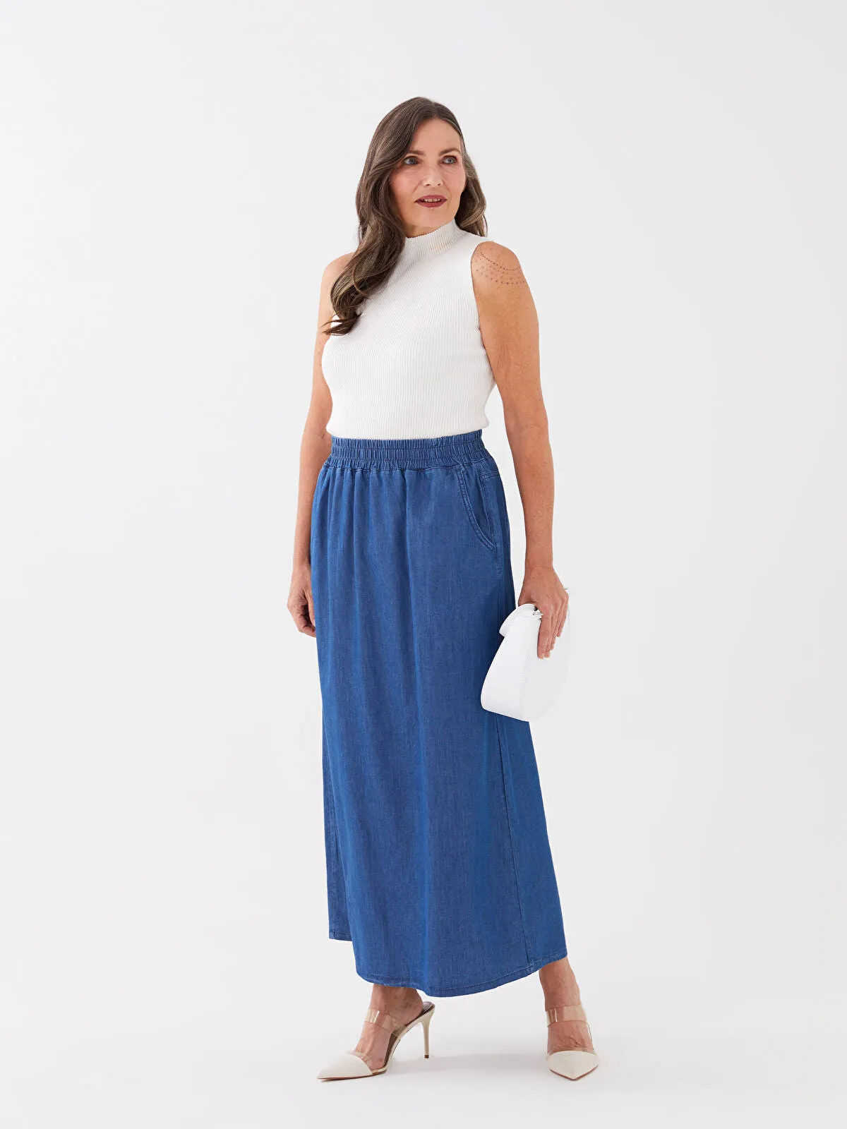 Elastic Waist A-Line Women Jean Skirt