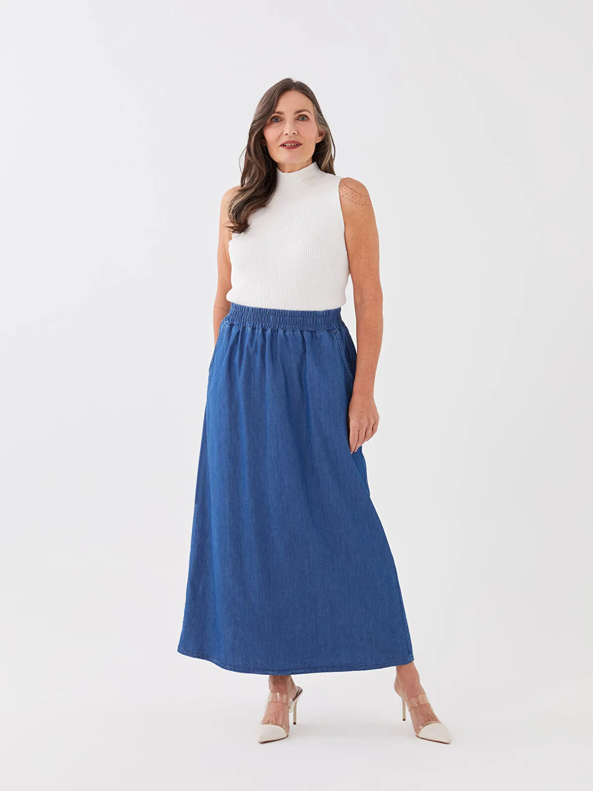Elastic Waist A-Line Women Jean Skirt