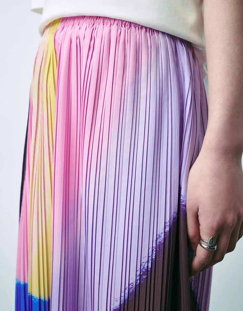 Elastic Waist Printed Midi A-Line Skirt