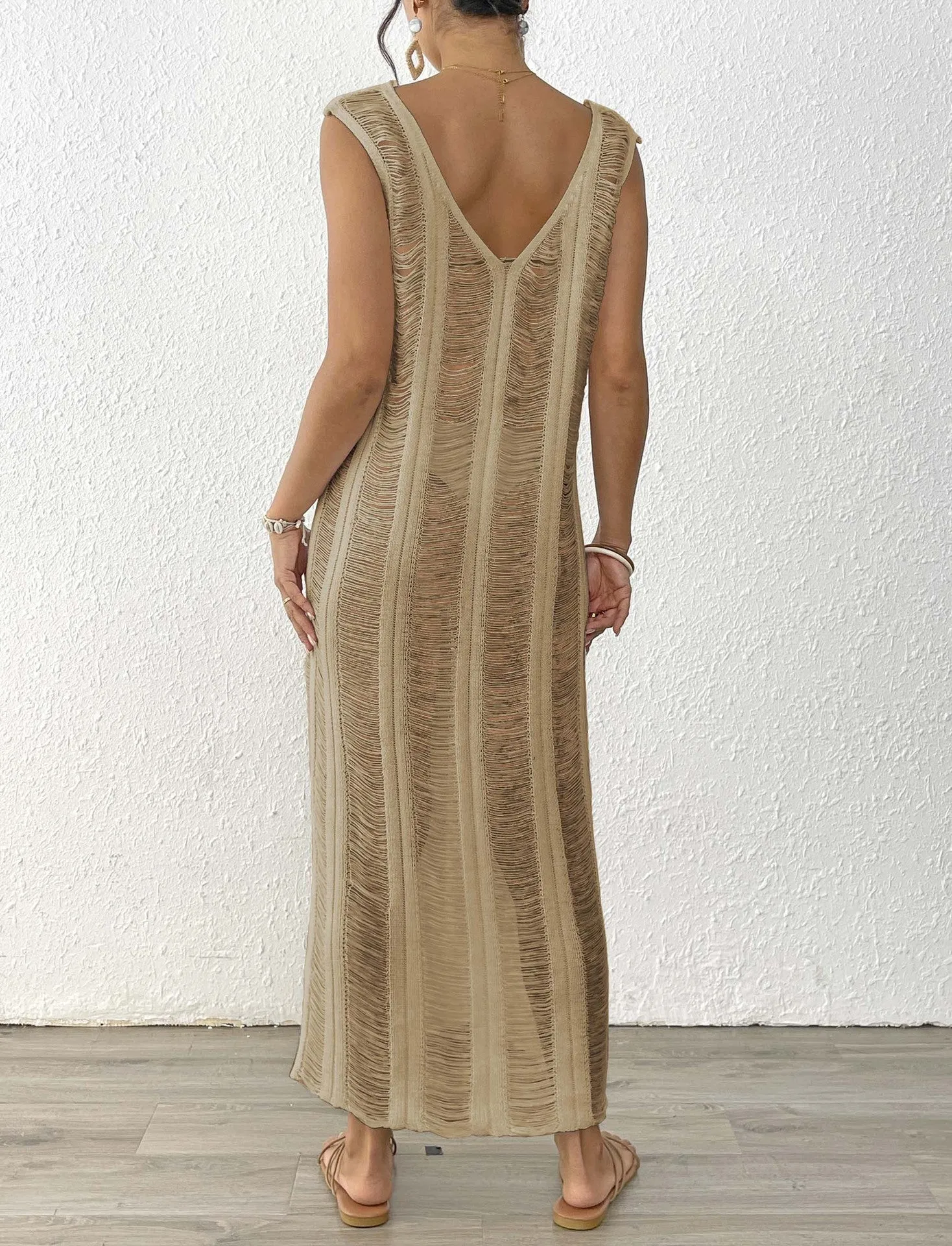 Elegant Sheer Knit Maxi Beach Cover-Up for Timeless Vacation Style