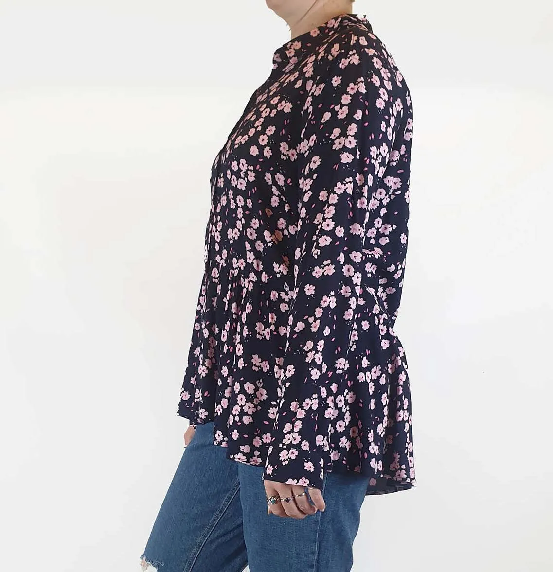 Elm navy and pink floral print long sleeve shirt size 12