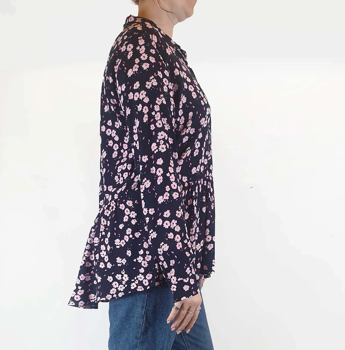 Elm navy and pink floral print long sleeve shirt size 12