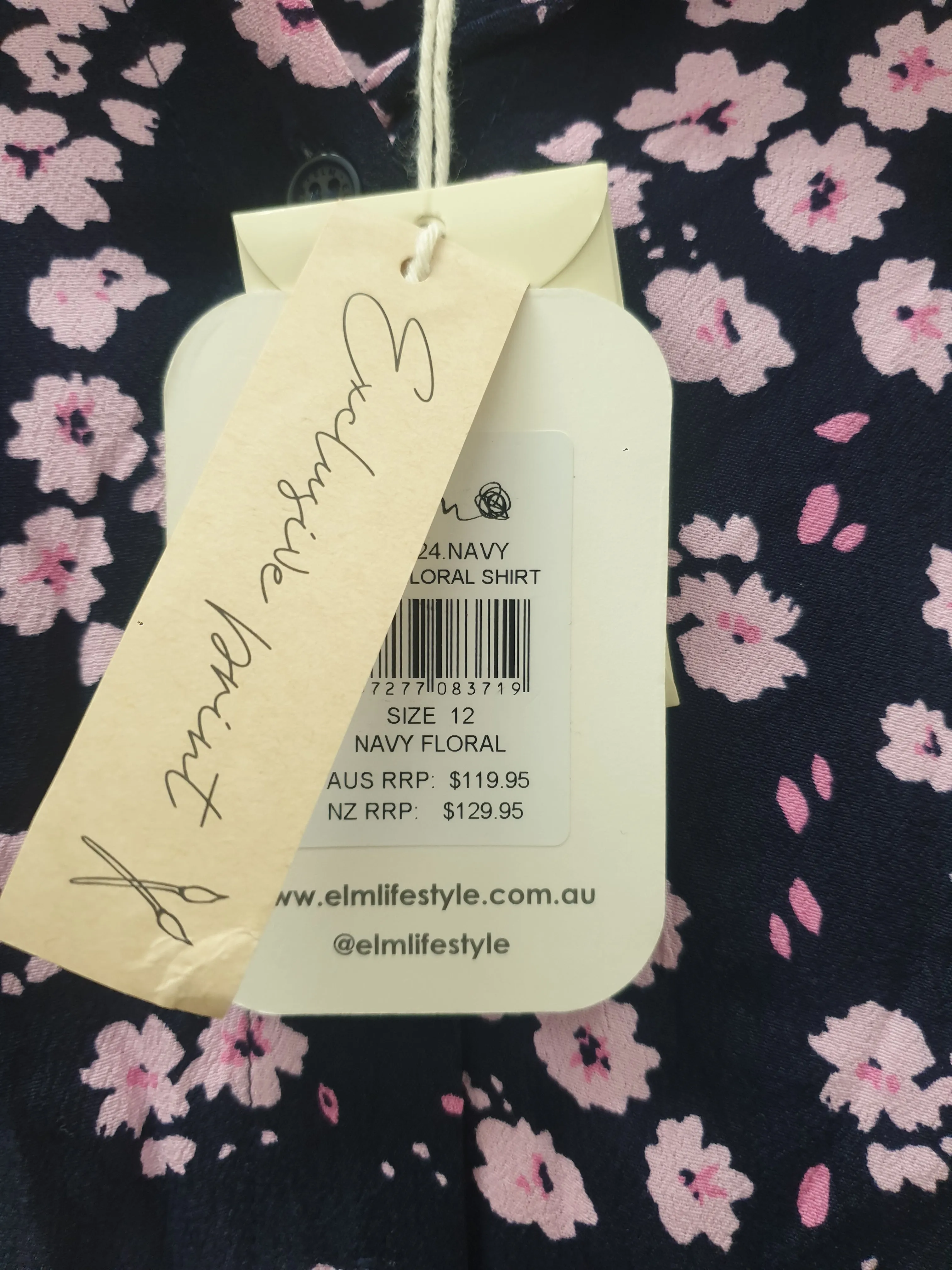 Elm navy and pink floral print long sleeve shirt size 12