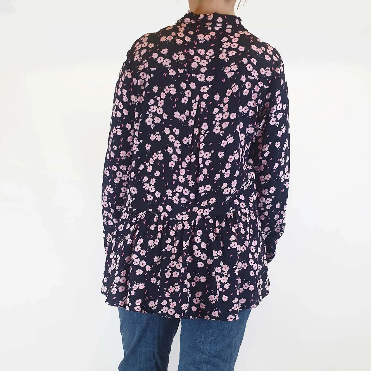 Elm navy and pink floral print long sleeve shirt size 12