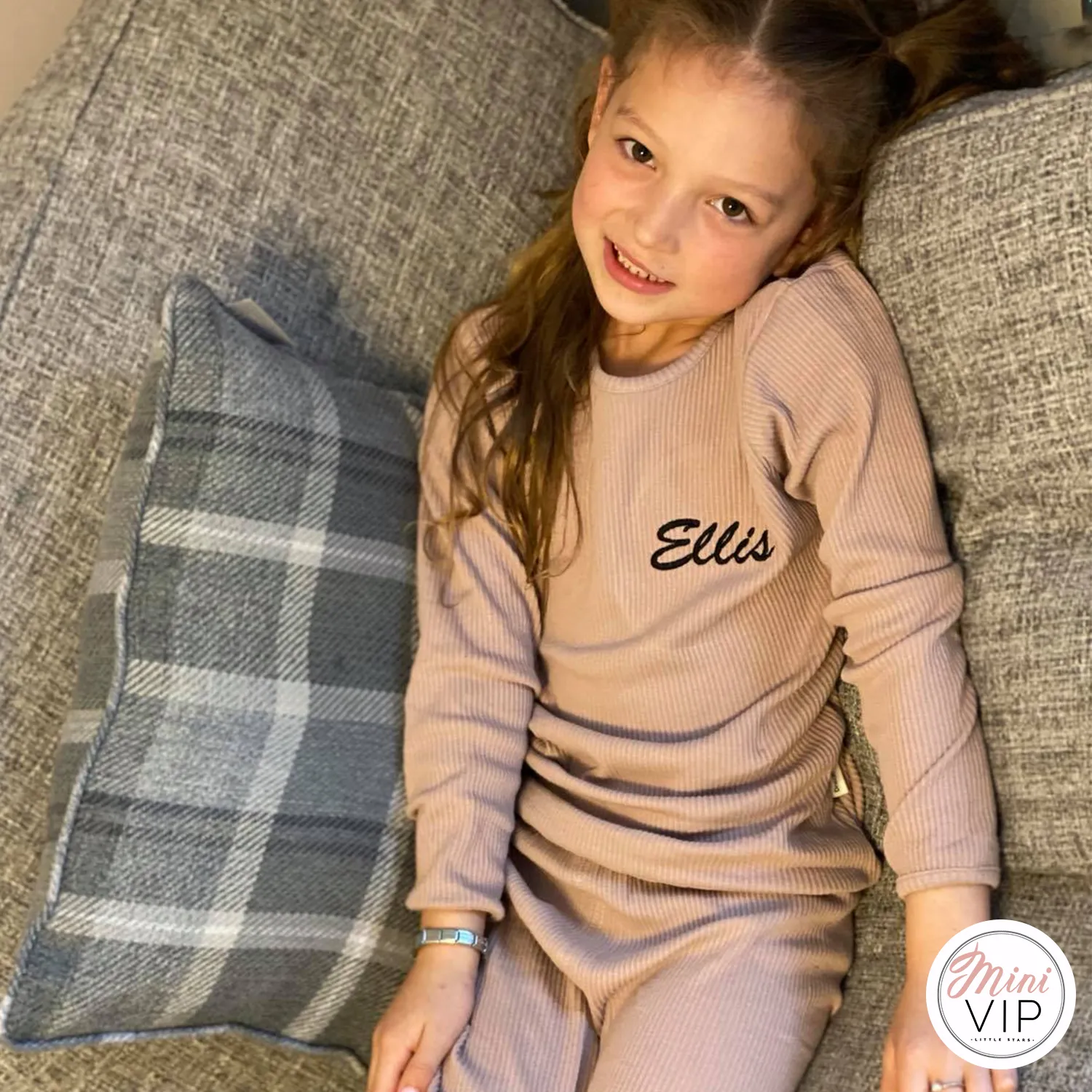 Embroidered Mocha Ribbed Loungewear