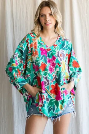 Emerald Floral 3/4 Dolman