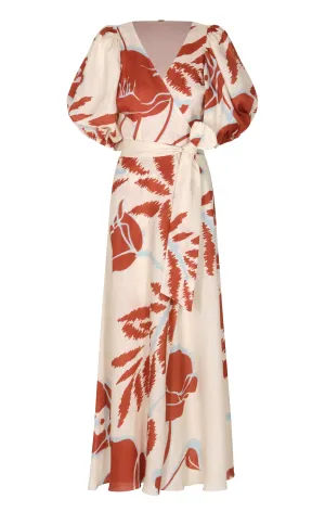 Ermita Linen Midi Dress Ecru Orange