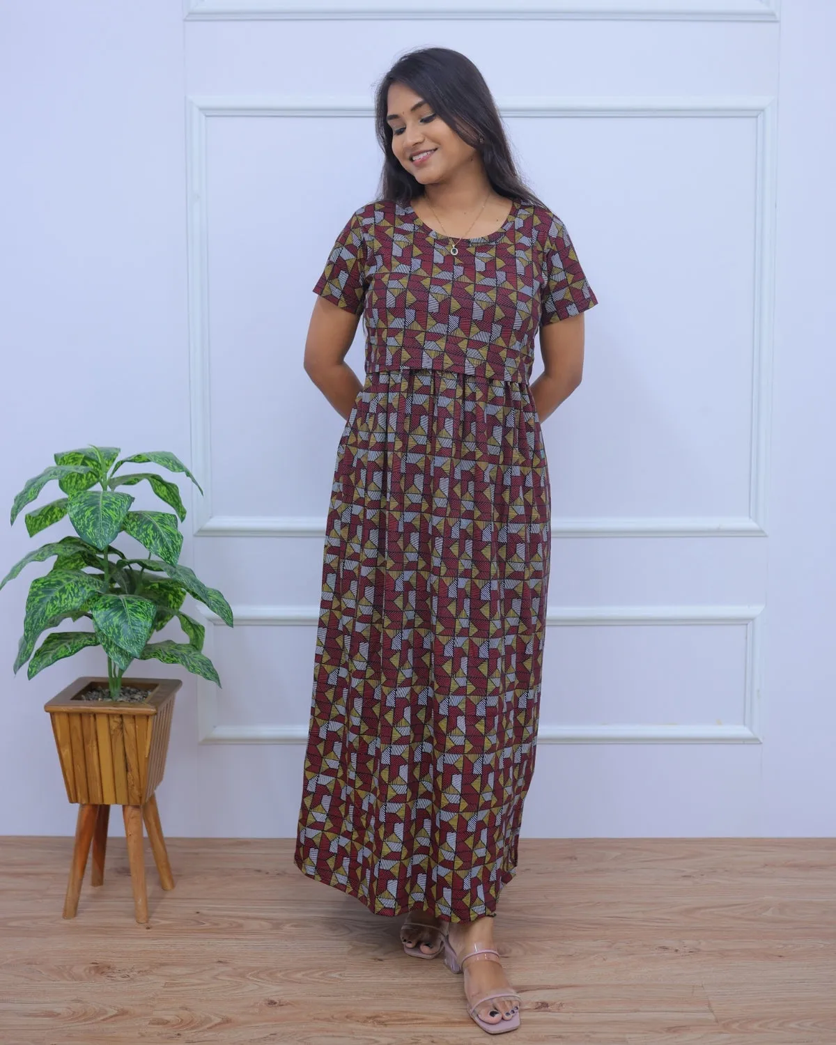 Eva | Zipless Maternity Dress - Normal Sleeves | Full Length Maxi