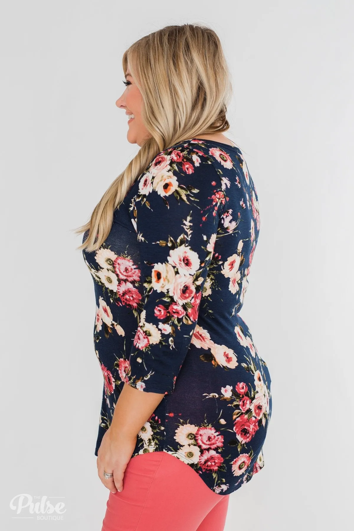 Excellent Selection Floral Criss Cross Top- Navy