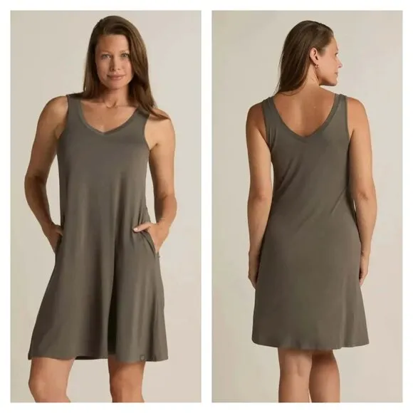 FACEPLANT DREAMS Nwt Bamboo V-Neck Nightshirt S Earl Gray Gray/Green SOFT