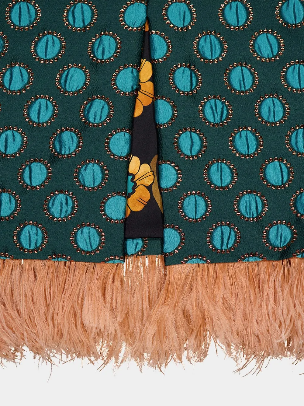 Feather-Trimmed Jacquard Dress