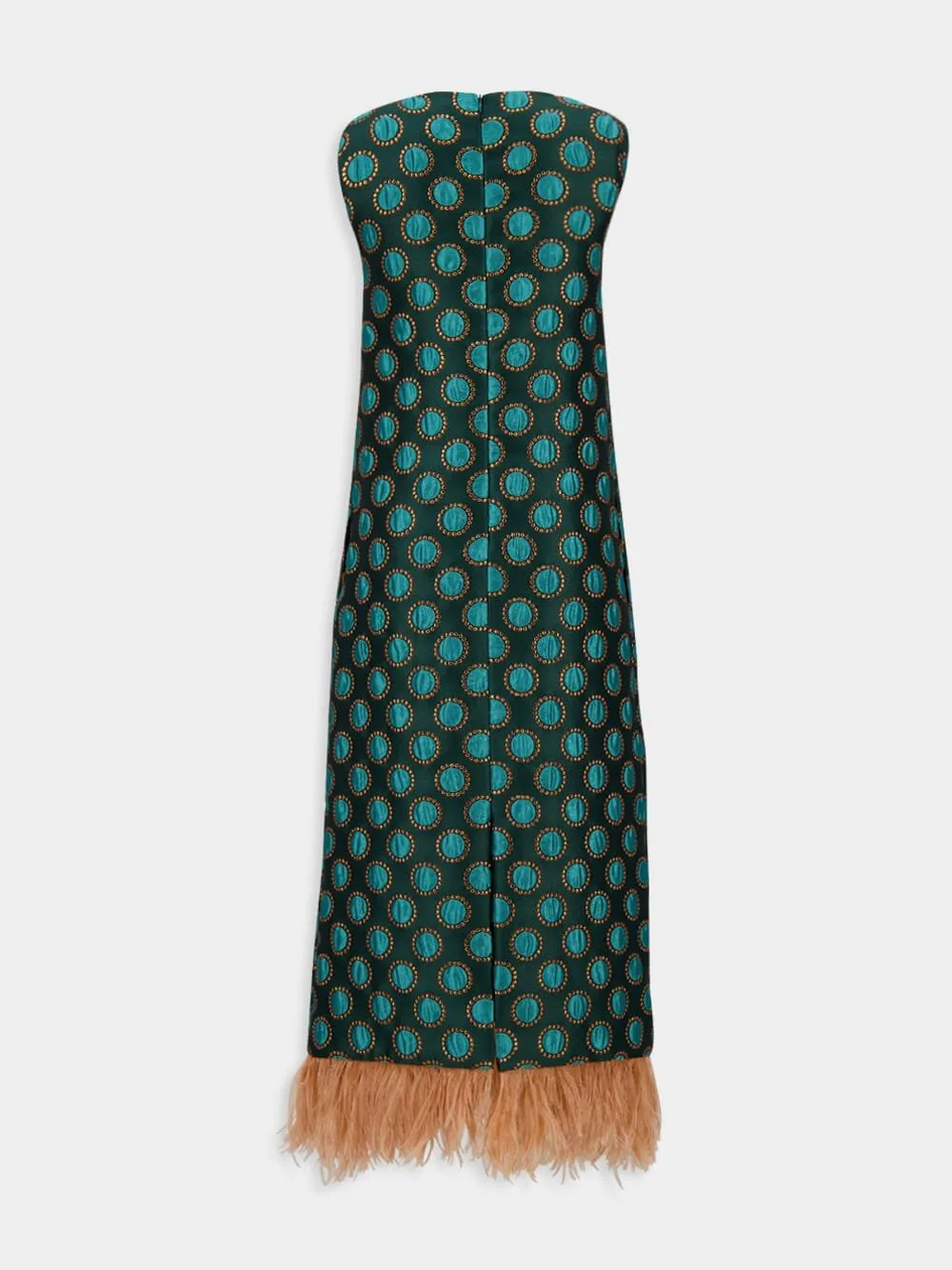 Feather-Trimmed Jacquard Dress