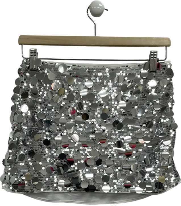 finesse Metallic Petra White Micro Mini Skirt UK S