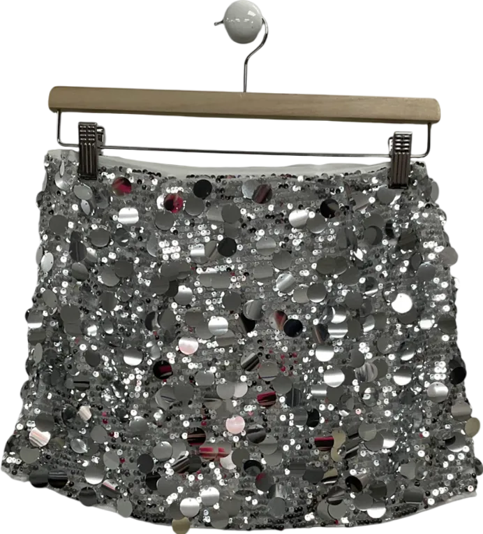 finesse Metallic Petra White Micro Mini Skirt UK S