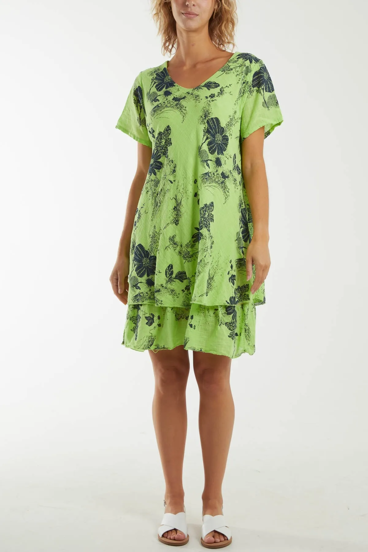 Floral Double Layer Short Sleeve Dress
